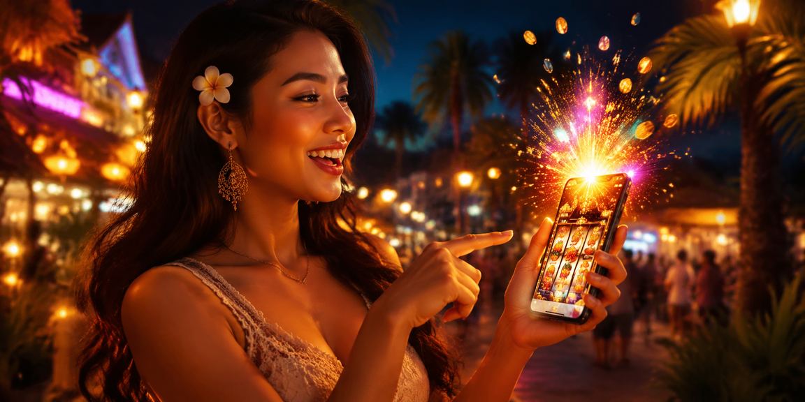 Tampilan permainan slot malam hari dengan cahaya pasar malam yang semarak