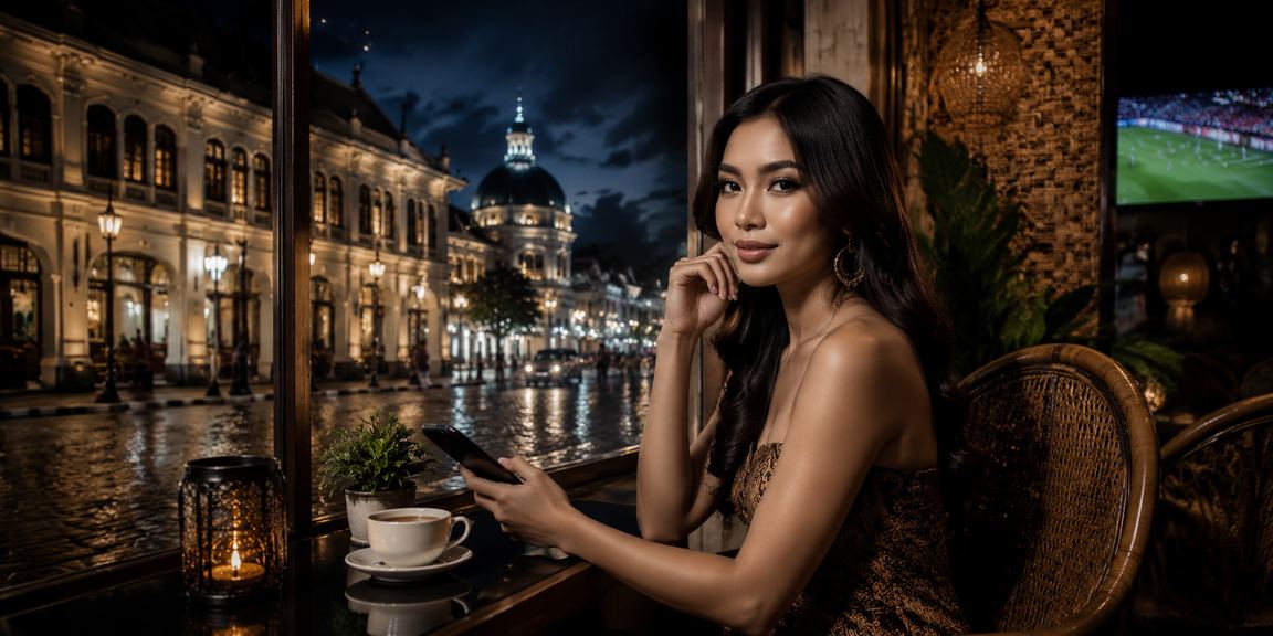 Pengguna memantau taruhan olahraga sambil menikmati kopi di kafe